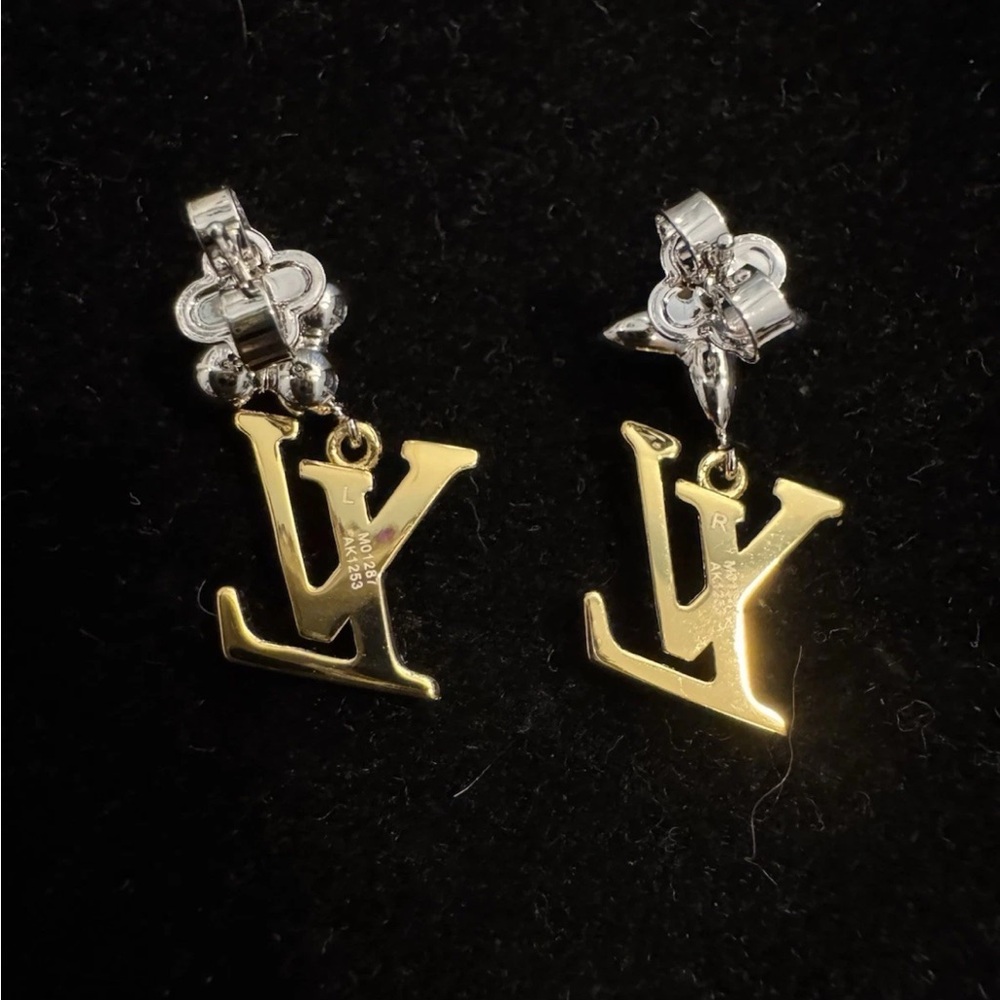 Louis Vuitton Gold and Silver Logo Earrings M01287 AK1253 - Picture 4 of 7